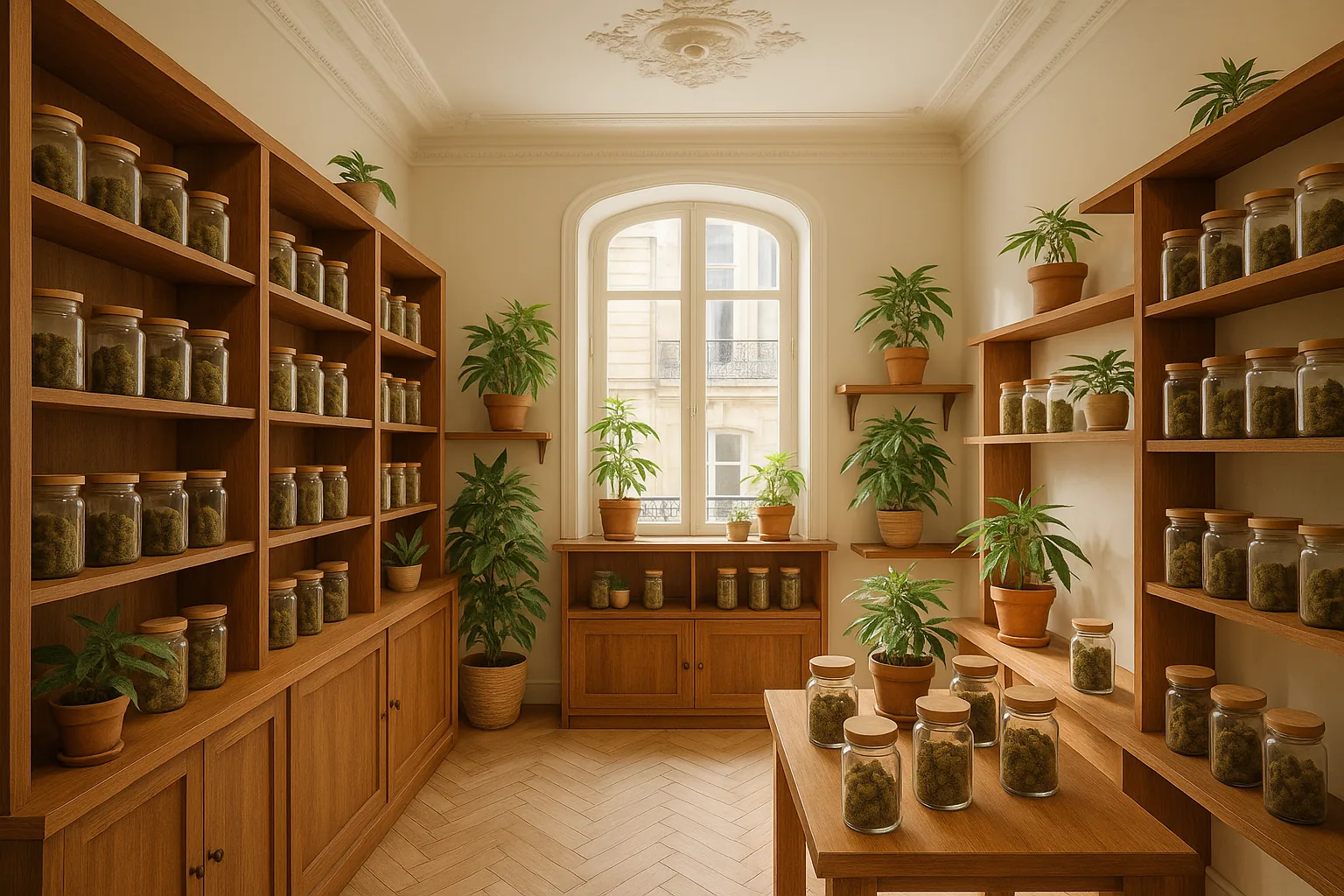 Intérieur boutique CBD à l'esprit Bordeaux