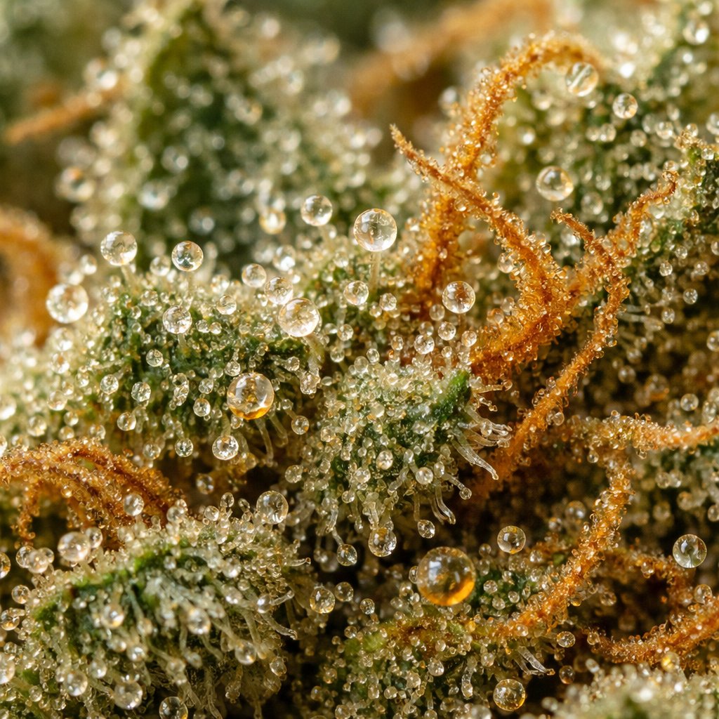 Macro des trichomes et résine sur fleur de chanvre séchée