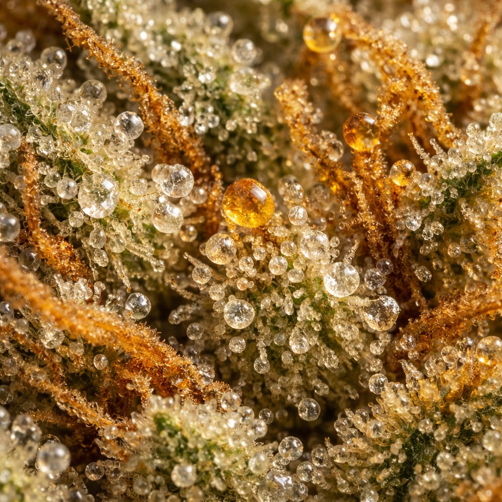 Macro des trichomes et résine des mini buds Mandala CBD