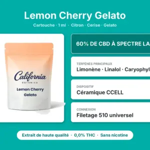 Caractéristiques de Cartouche CBD Lemon Cherry Gelato California Botanics 1 ml