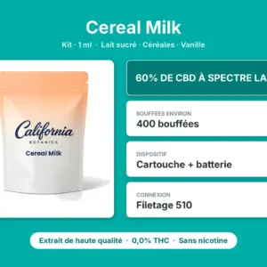 Caractéristiques de Kit Vape CBD Cereal Milk California Botanics 1 ml