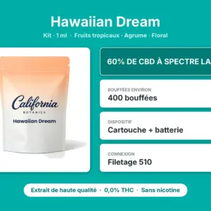 Caractéristiques de Kit Vape CBD Hawaiian Dream California Botanics 1 ml
