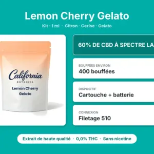 Caractéristiques de Kit Vape CBD Lemon Cherry Gelato California Botanics 1 ml
