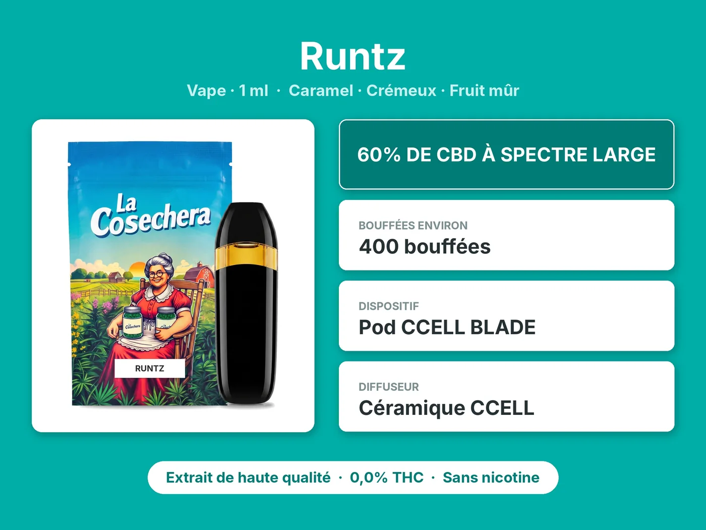 Caractéristiques de Vape CBD Runtz La Cosechera 1 ml