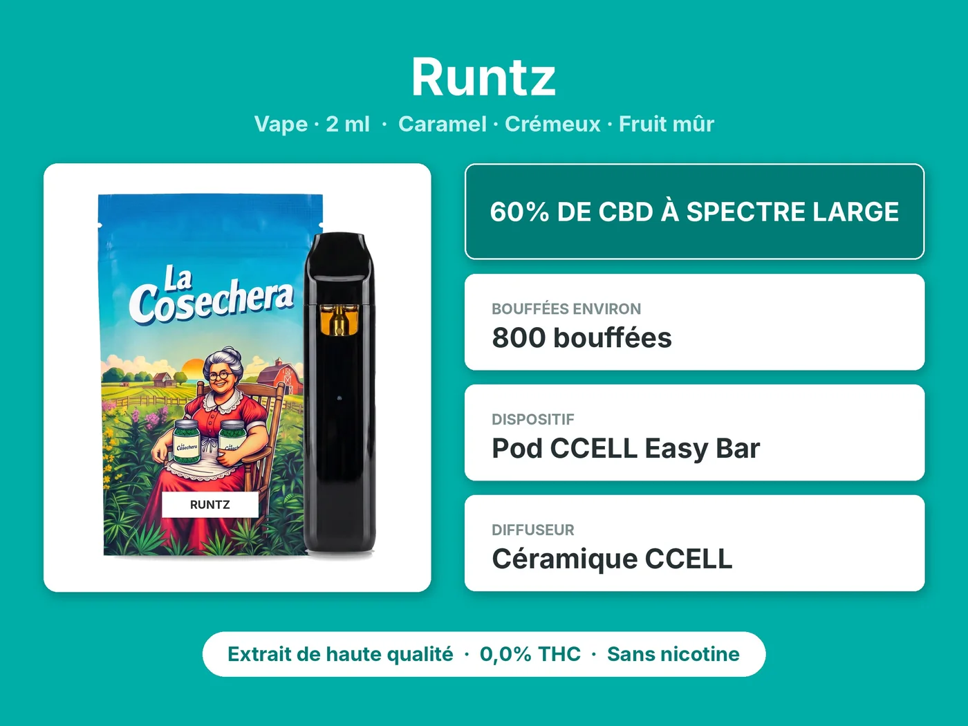 Caractéristiques de Vape CBD Runtz La Cosechera 2 ml