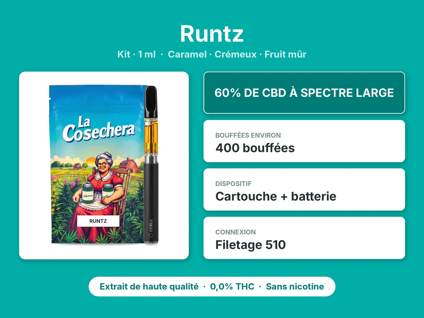 Caractéristiques de Kit Vape CBD Runtz La Cosechera 1 ml
