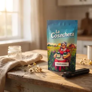 Vape CBD Sour Diesel La Cosechera 2 ml en mesa de campo