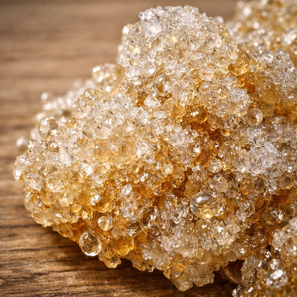 Macro trichomes cristallins et texture résineuse de l’ice rock CBD