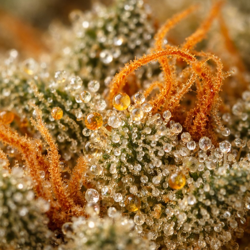 Détail macro des trichomes et résine de fleurs Jack Herer CBD