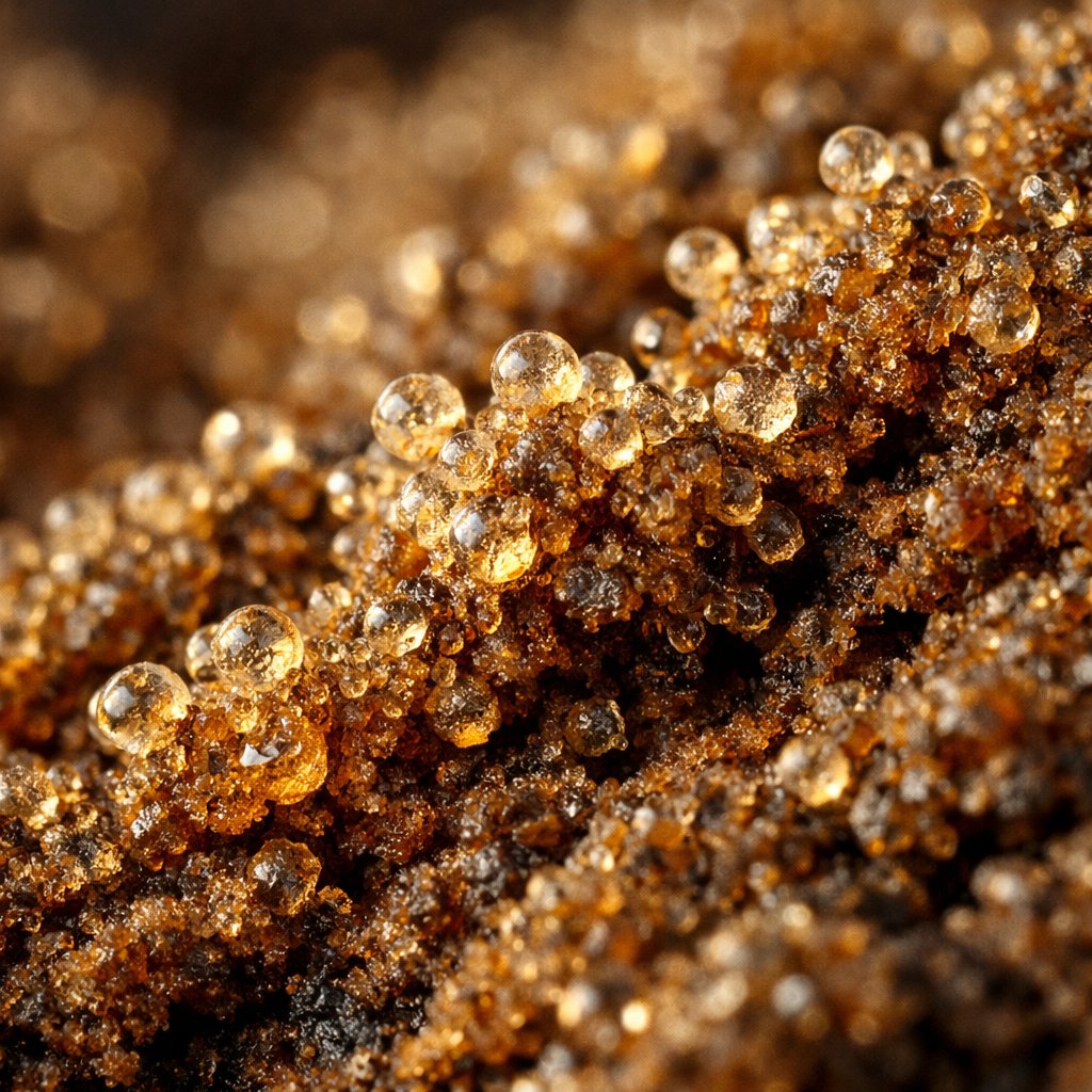 Détail macro des trichomes cristallins sur une résine CBD de qualité