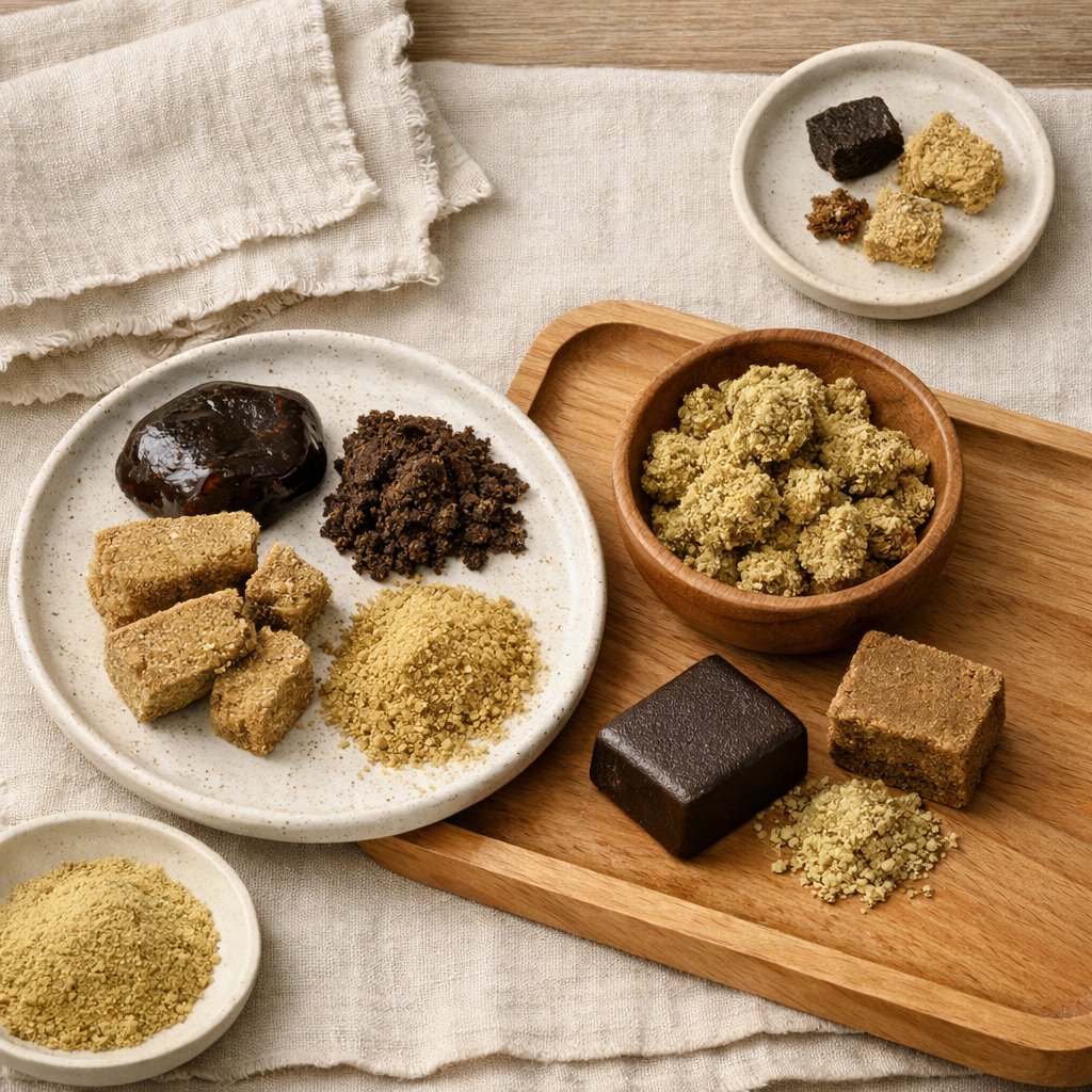 Flat-lay esthétique d’extraits CBD Ice O Lator sur linge et bois naturel