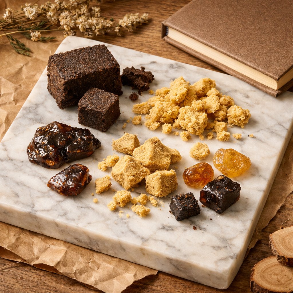 Vue flat-lay de haschich et crumble CBD avec accessoires lifestyle neutres
