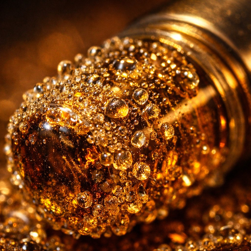 Gros plan macro sur la texture résineuse d’une cartouche vape CBD